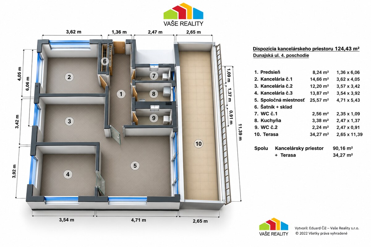 Moderné a luxusné administratívne priestory s terasou, 124 m2,Dunajská — foto 18